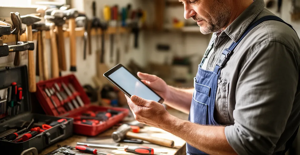 Artisan consultant ses charges professionnelles sur tablette